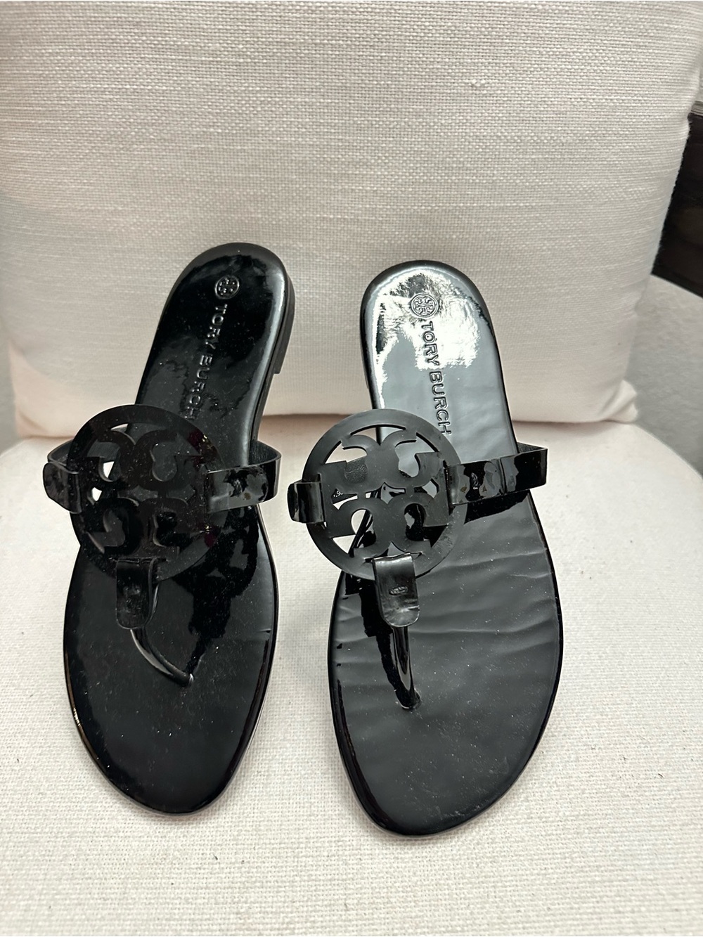 Tory Burch Miller Black Cutout Logo leather Sandals